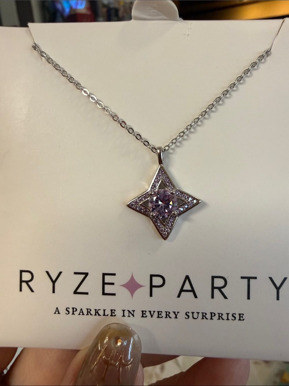 Pink Star Pendant Necklace in Silver Tone